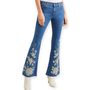 Gucci Embroidered Flared Jeans High Rise Floral Blue Denim Pants Size 28 NWT